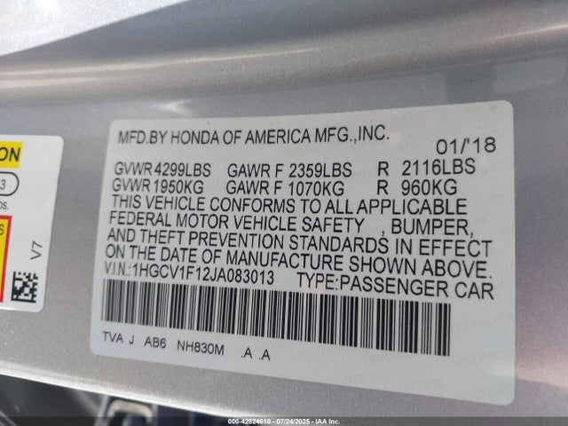 1HGCV1F12JA083013 Honda l15be