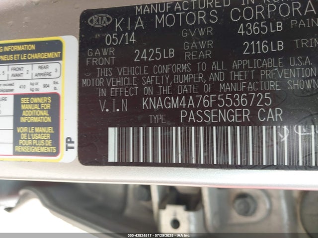 KIA dohc gdi theta ii 2015 KNAGM4A76F5536725 Image 9