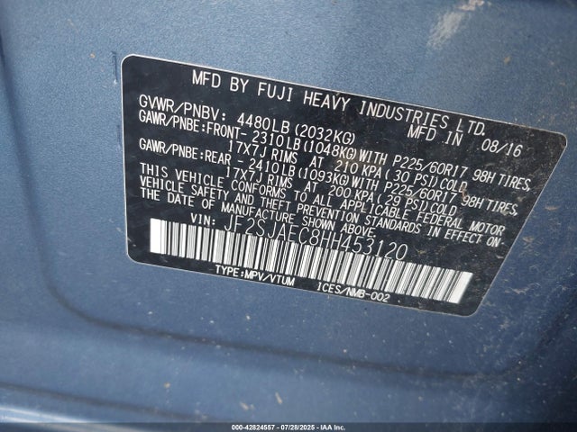 JF2SJAEC8HH453120 Subaru naturally aspirated u5