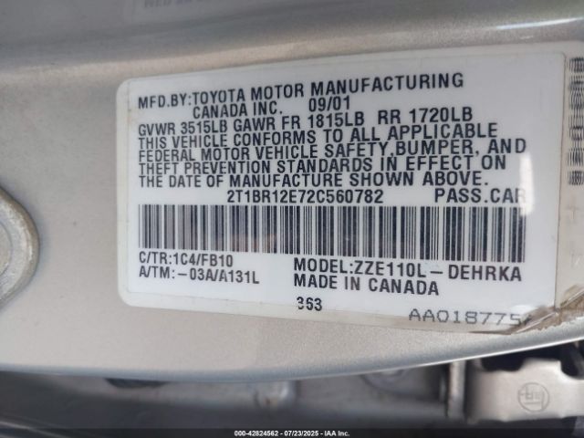 2002 TOYOTA COROLLA 2T1BR12E72C560782 Photo 8