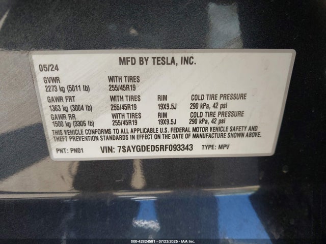 2024 TESLA MODEL Y 7SAYGDED5RF093343 Photo 8