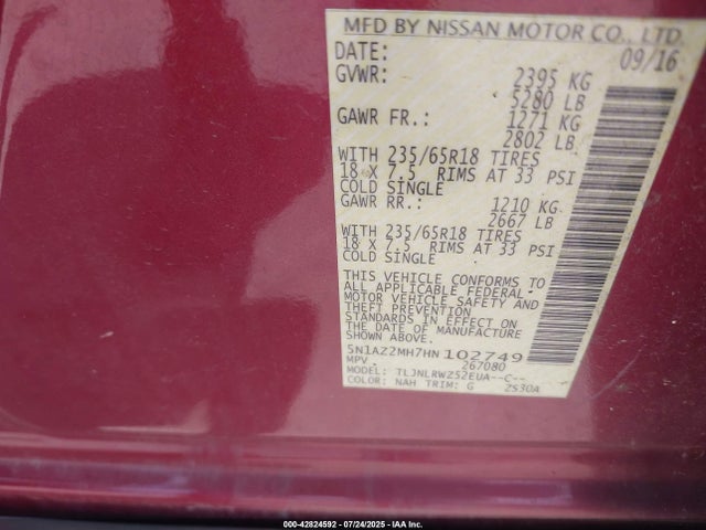 5N1AZ2MH7HN102749 Nissan 2017