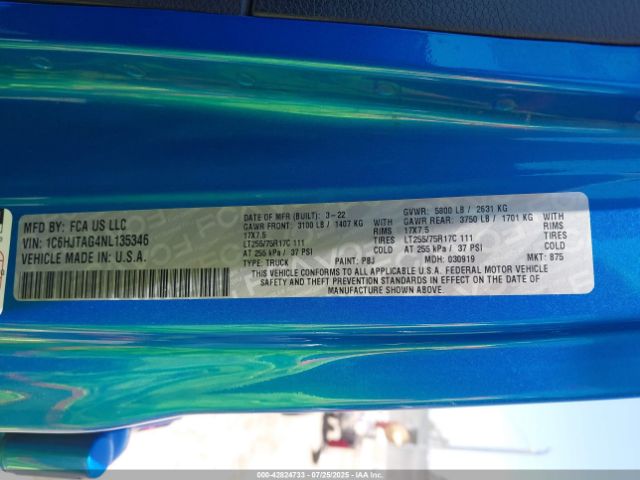 2022 JEEP GLADIATOR 1C6HJTAG4NL135346 Photo 8