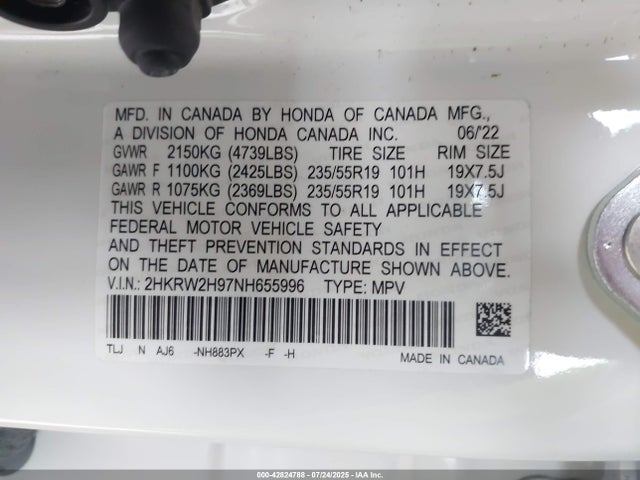 2HKRW2H97NH655996 Honda l15be