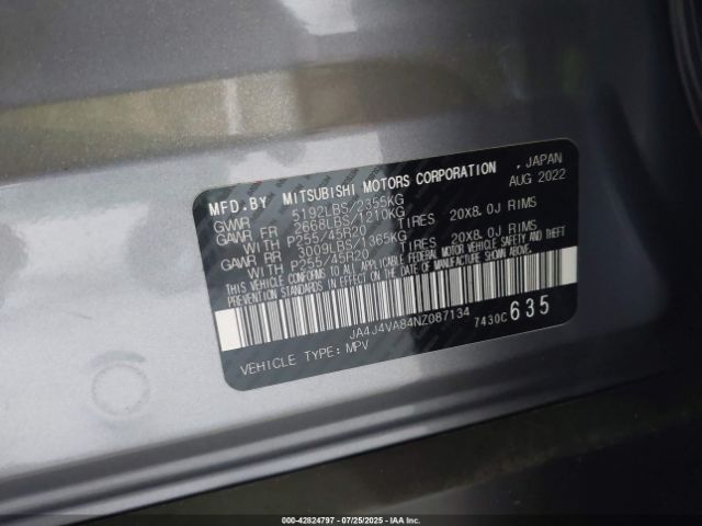 2022 MITSUBISHI OUTLANDER JA4J4VA84NZ087134 Photo 8