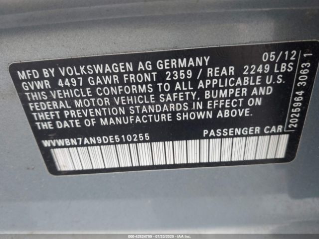 2013 VOLKSWAGEN CC WVWBN7AN9DE510255 Photo 8