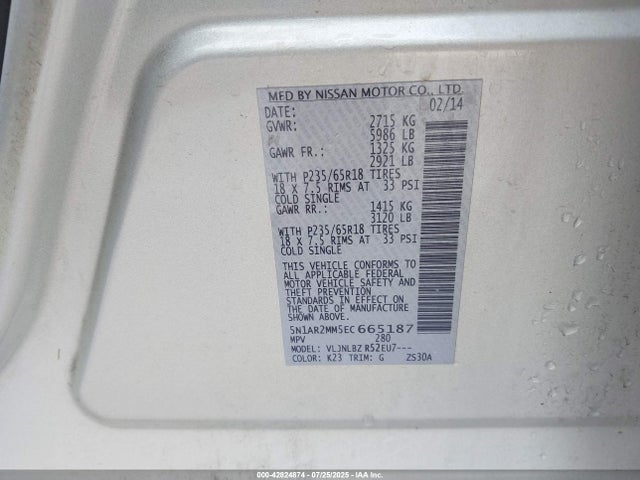 Nissan Pathfinder 2014 5N1AR2MM5EC665187 Image 9