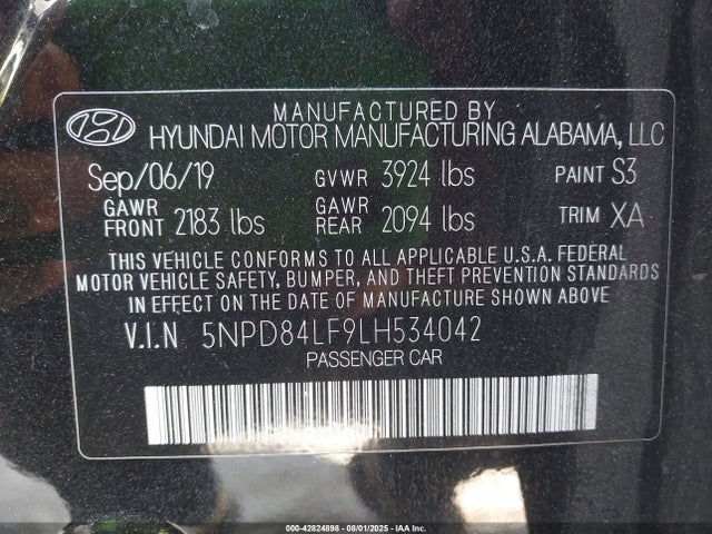 5NPD84LF9LH534042 Hyundai ELANTRA SE