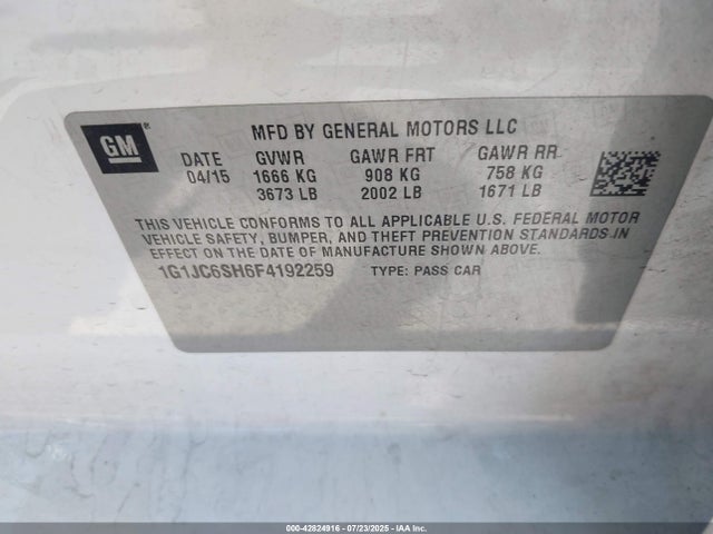1G1JC6SH6F4192259 Chevrolet luw