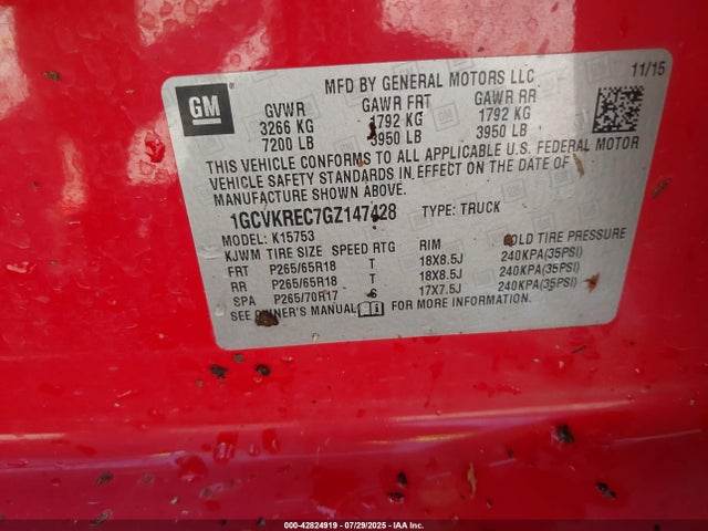 1GCVKREC7GZ147428 Chevrolet l83 - sidi, vvt, afm, e85 max, aluminum