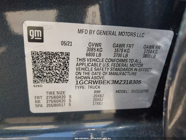 1GCRWBEK3MZ318305 Chevrolet l3b