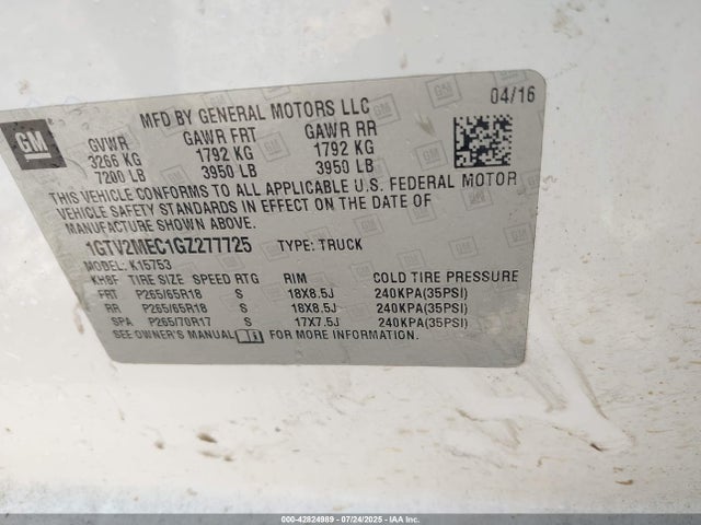 1GTV2MEC1GZ277725 GMC l83 - sidi, vvt, afm, e85 max, aluminum