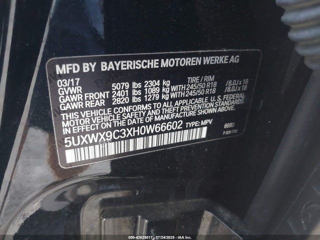 5UXWX9C3XH0W66602 BMW 2017