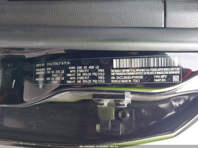 42825028 :رقم المزاد ، ZACCJBAB2JPH59380 vin ، 2018 Jeep Renegade Upland Edition 4x4 مزاد بيع