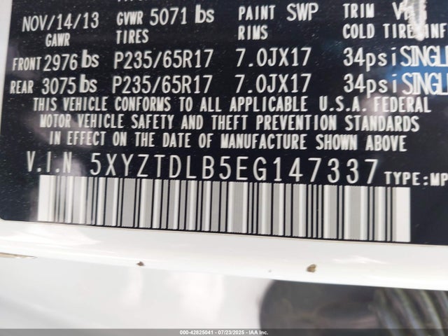 5XYZTDLB5EG147337 Hyundai gdi theta