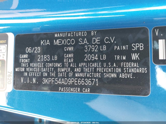3KPF54AD9PE663671 KIA mpi nu