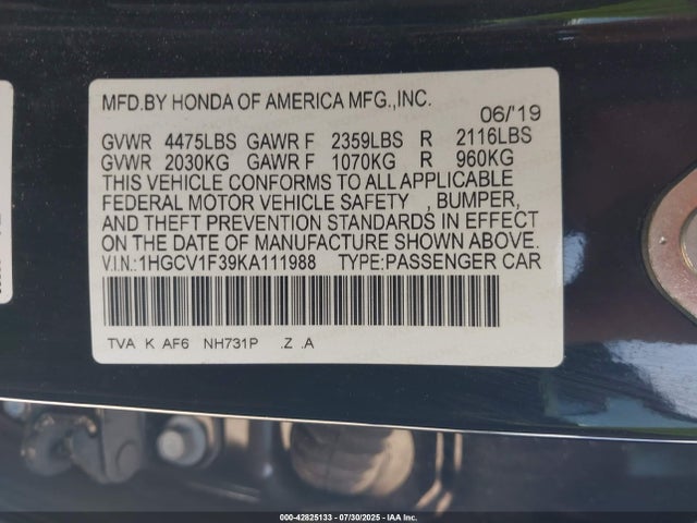 1HGCV1F39KA111988 Honda l15be