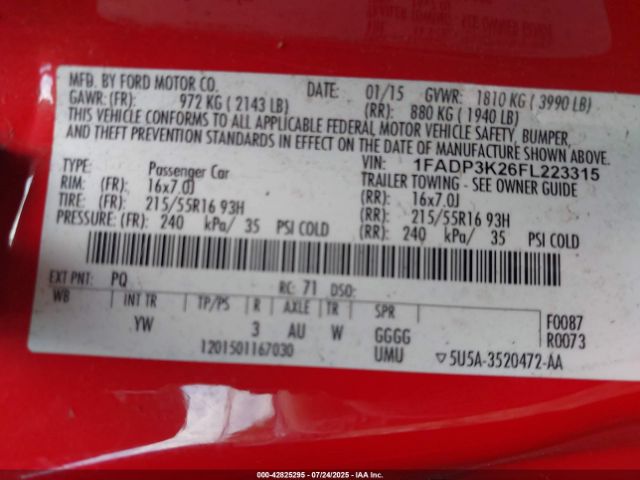 2015 FORD FOCUS 1FADP3K26FL223315 Photo 8