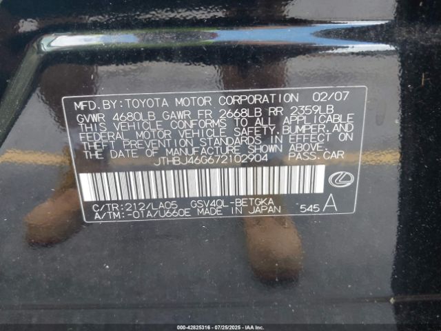 2007 LEXUS ES 350 JTHBJ46G672102904 Photo 8