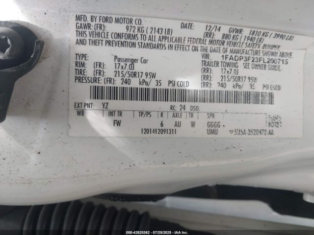 2015 FORD FOCUS 1FADP3F23FL200715 Photo 8