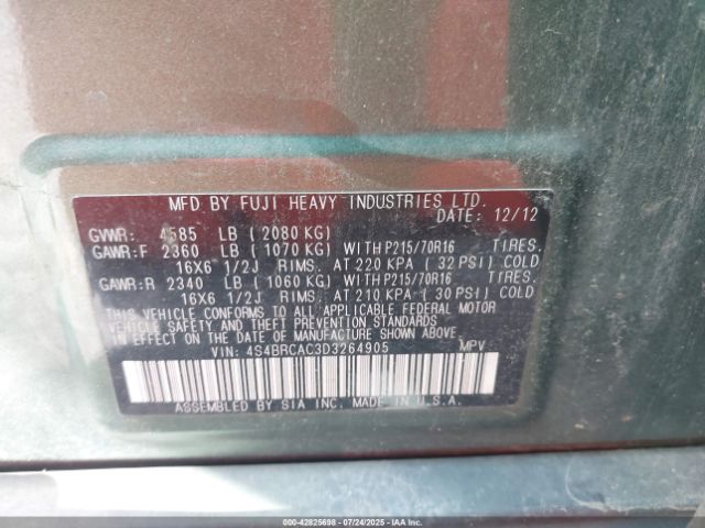 2013 SUBARU OUTBACK 4S4BRCAC3D3264905 Photo 8