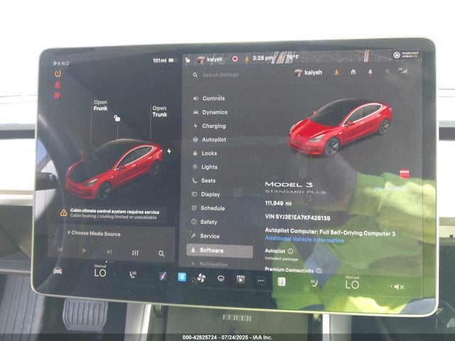 5YJ3E1EA7KF428139 Tesla MODEL 3
