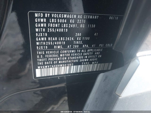 WVGWV7AX8HW501853 Volkswagen 2.0 tsi