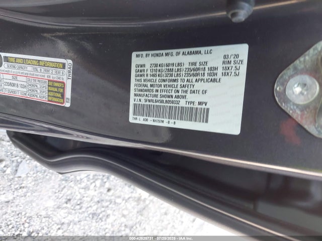 Honda j35y7 2020 5FNRL6H50LB059332 Image 9