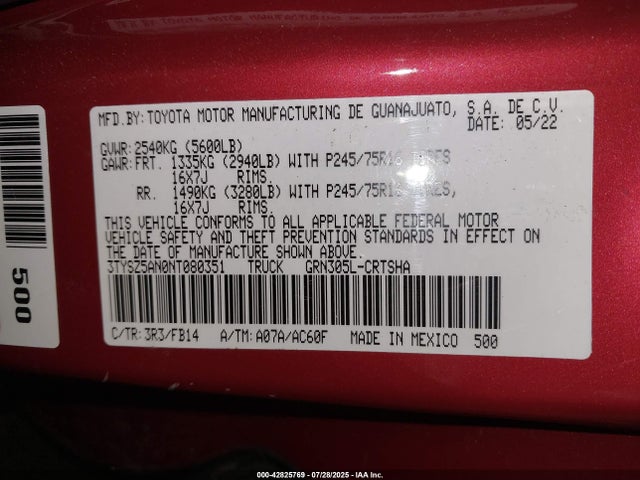 Toyota 2gr-fks 2022 3TYSZ5AN0NT080351 Image 9
