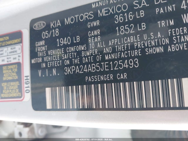 3KPA24AB5JE125493 KIA gdi gamma
