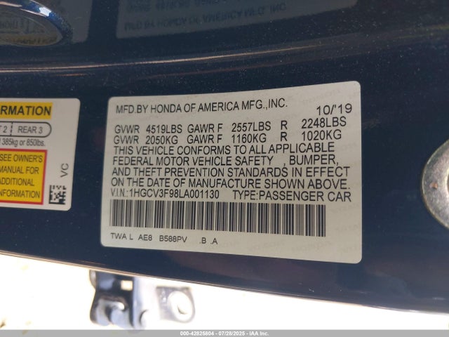 1HGCV3F98LA001130 Honda lfb2