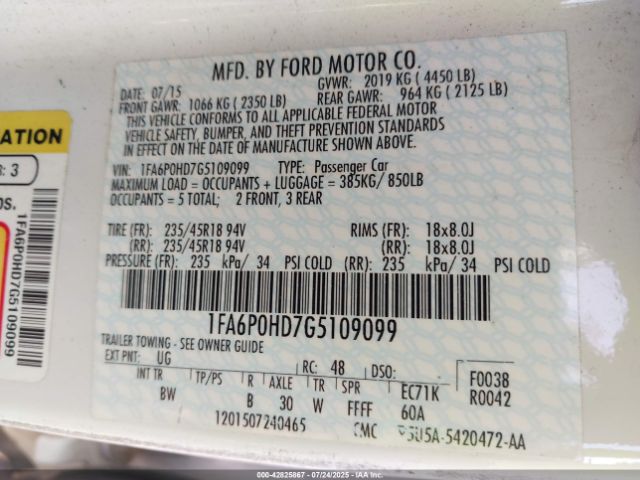 2016 FORD FUSION 1FA6P0HD7G5109099 Photo 8