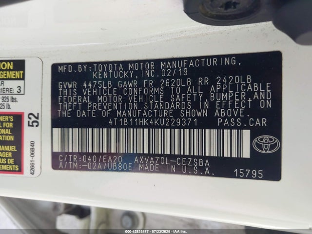 4T1B11HK4KU229371 Toyota a25a-fks