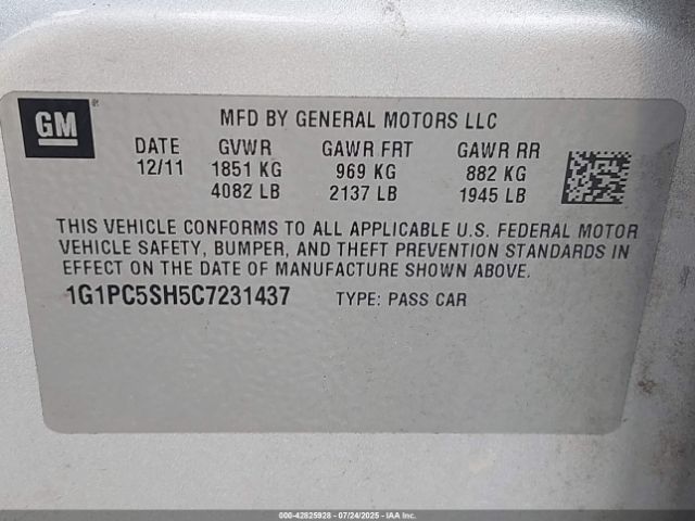2012 CHEVROLET CRUZE 1G1PC5SH5C7231437 Photo 8