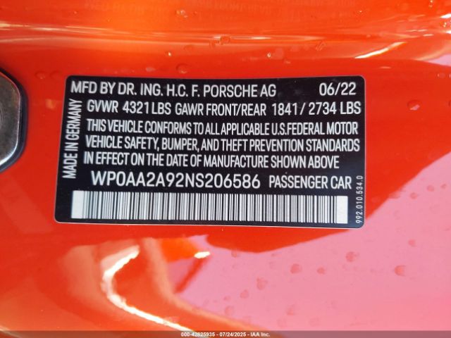 2022 PORSCHE 911 WP0AA2A92NS206586 Photo 8