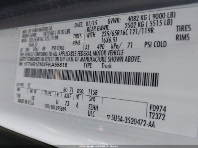 1FTNR1ZMXFKA55818 Ford Transit