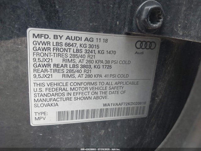 2019 AUDI Q7 WA1VAAF72KD020818 Photo 8