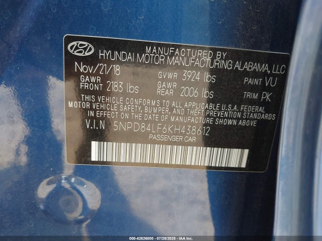 Hyundai mpi nu 2019 5NPD84LF6KH438612 Image 9