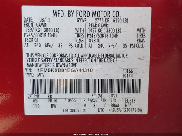 1FM5K8D81EGA44310 Ford EXPLORER XLT