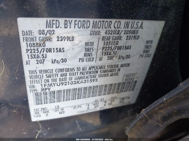 2003 FORD ESCAPE 1FMYU92103KA31593 Photo 8