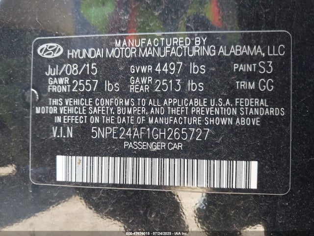 5NPE24AF1GH265727 Hyundai dohc gdi theta-ii