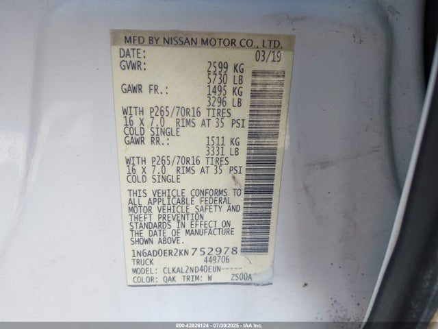 Nissan 2019 2019 1N6AD0ER2KN752978 Image 9