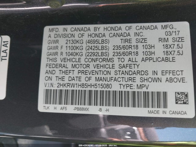 2HKRW1H85HH515080 Honda l15be