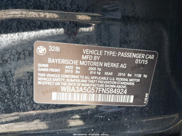 BMW 328I 2015 WBA3A5G57FNS84924 Image 9