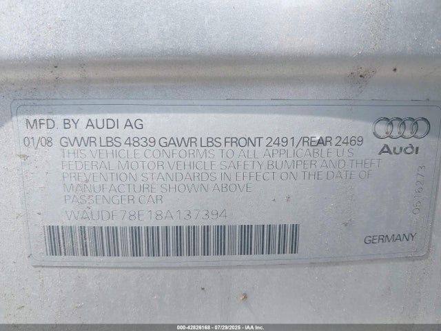 2008 AUDI A4 WAUDF78E18A137394 Photo 8