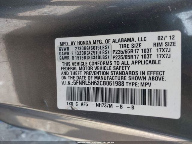 2012 HONDA ODYSSEY 5FNRL5H62CB061988 Photo 8