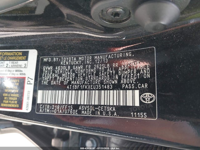 4T1BF1FKXEU351483 Toyota 2ar-fe