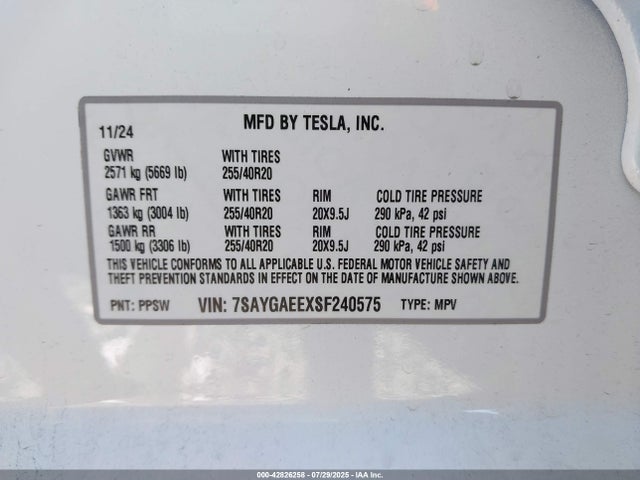 Tesla 2025 2025 7SAYGAEEXSF240575 Image 9