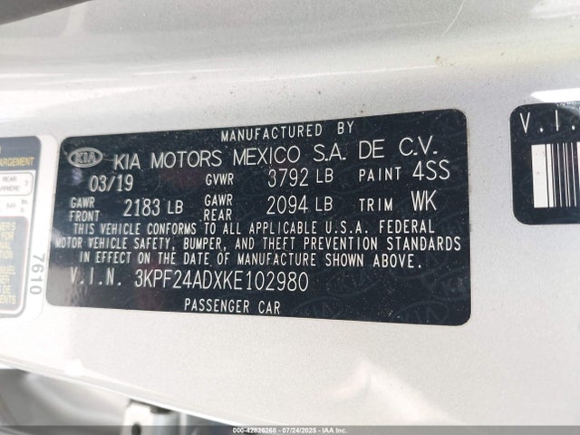 3KPF24ADXKE102980 KIA mpi nu