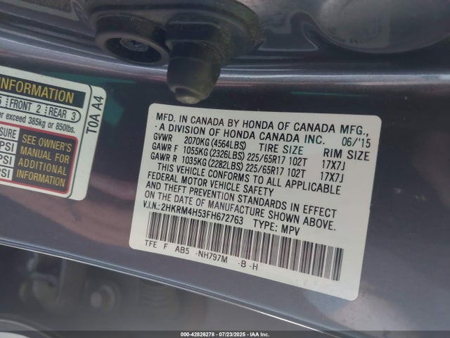 2HKRM4H53FH672763 Honda k24w9